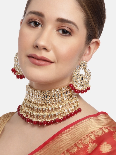 

Melani Borsa Gold-Plated Red Handcrafted Kundan Jewellery Set