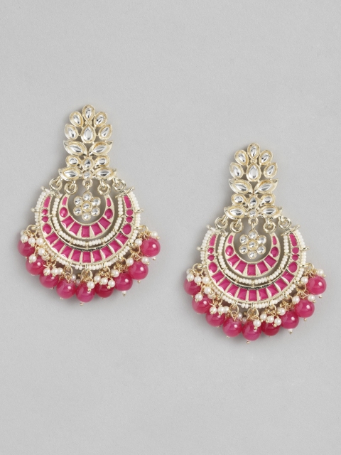 

Melani Borsa Gold-Plated Magenta Kundan Crescent Shaped Chandbalis Earrings