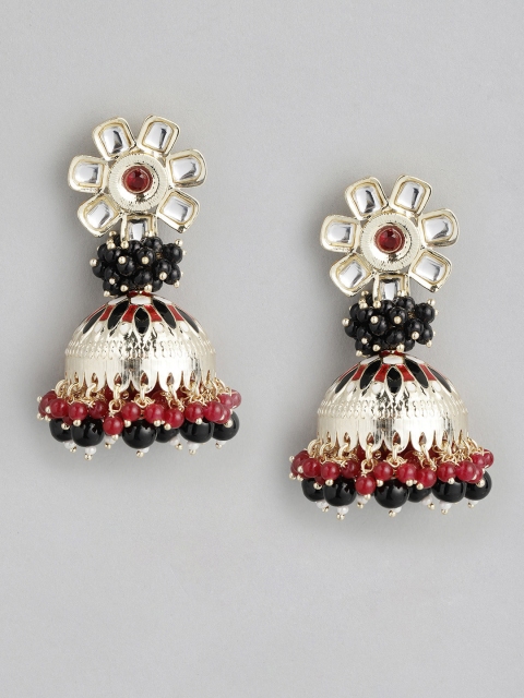 

Melani Borsa Gold-Plated Black & Red Kundan Dome Shaped Jhumkas Earrings