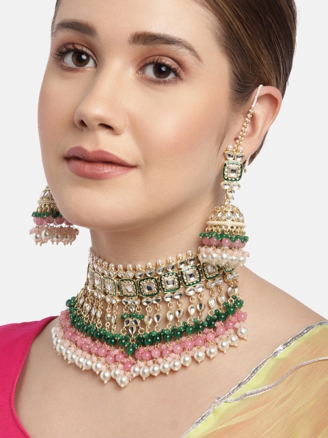 

Melani Borsa Gold-Plated Green Handcrafted Kundan Jewellery Set