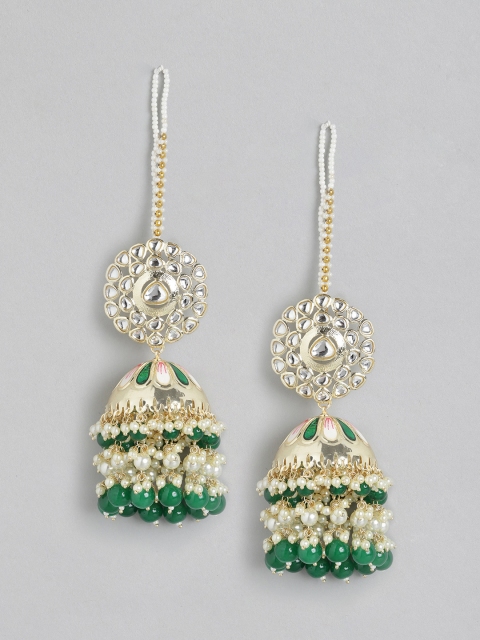 

Melani Borsa Gold-Plated Green Kundan Dome Shaped Jhumkas Earrings