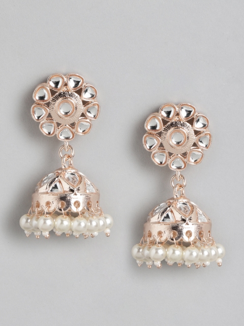 

Melani Borsa Rose Gold-Plated Kundan Dome Shaped Jhumkas Earrings