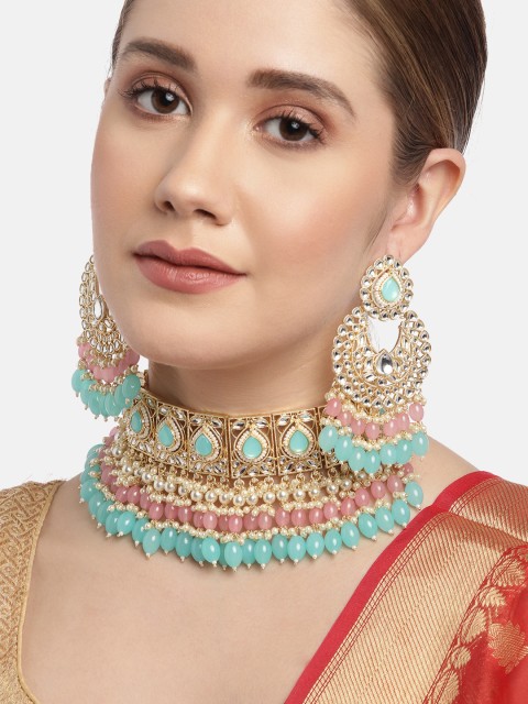 

Melani Borsa Turquoise Blue & Gold-Plated Kundan Jewellery Set