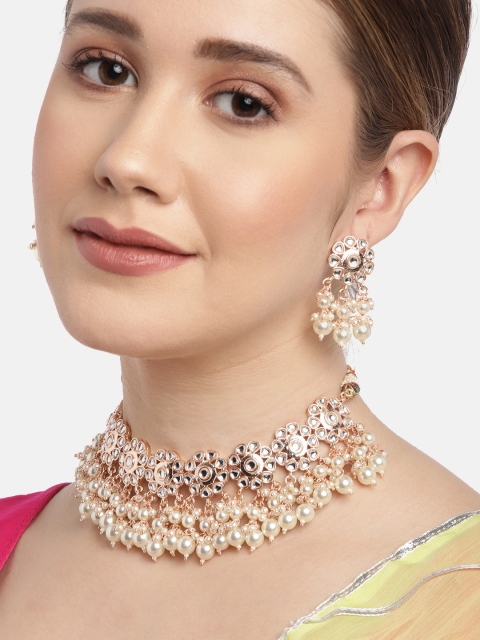 

Melani Borsa White Rose Gold-Plated Handcrafted Kundan Jewellery Set