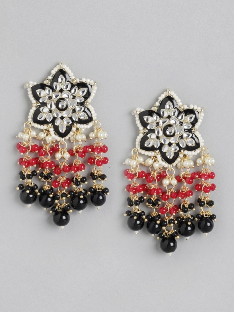 

Melani Borsa Gold-Plated Red & Black Kundan Star Shaped Drop Earrings