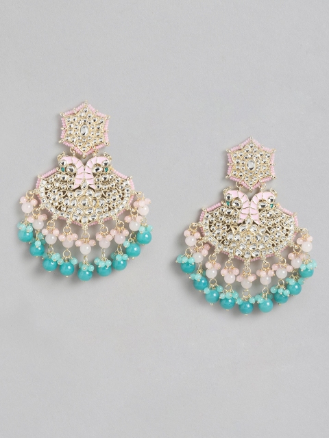 

Melani Borsa Gold-Plated Blue & Pink Kundan Peacock Shaped Drop Earrings