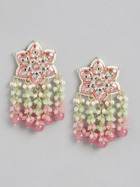 

Melani Borsa Gold-Plated Pink & Green Kundan Star Shaped Drop Earrings