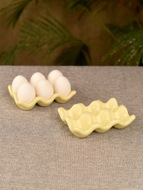 

Unravel India Yellow Set Of 2 Egg Ceramic Trays