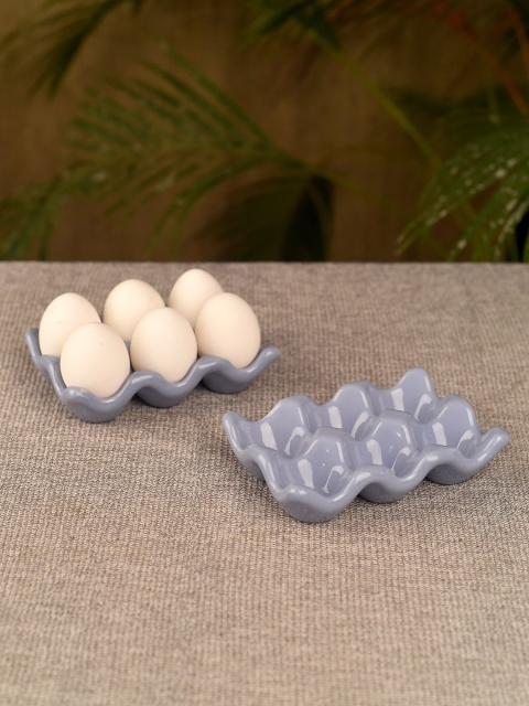 

Unravel India Blue Set Of 2 Egg Ceramic Tray