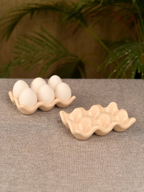 

Unravel India Beige Set Of 2 Egg Ceramic Tray
