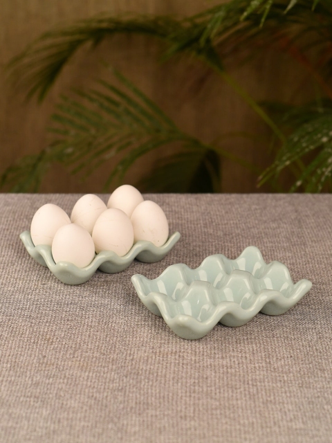 

Unravel India Sea Green Set Of 2 Egg Ceramic Tray