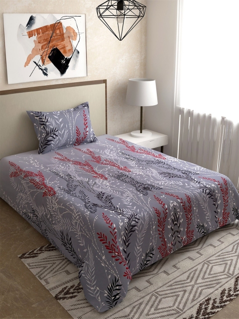 

Salona Bichona Grey & Maroon Pure Cotton 120 TC Single Bedsheet with 1 Pillow Covers