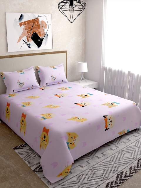 

Salona Bichona Pink & Yellow Cartoon Characters 144 TC Queen Bedsheet with 2 Pillow Covers