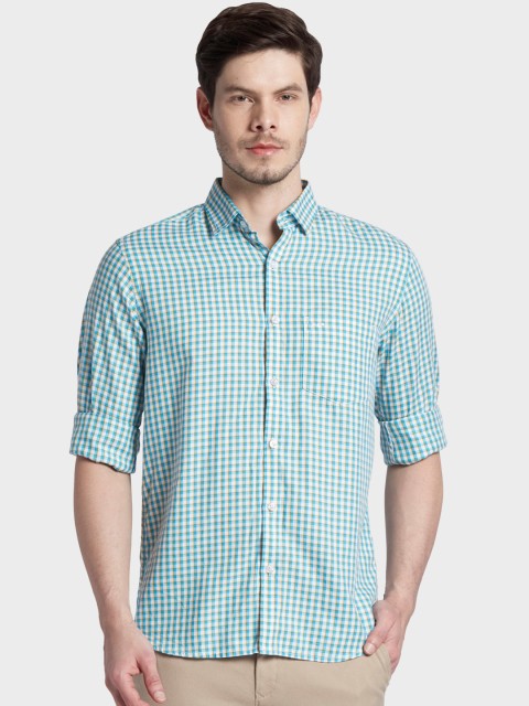 

ColorPlus Men Blue Tailored Fit Gingham Checks Opaque Checked Casual Shirt