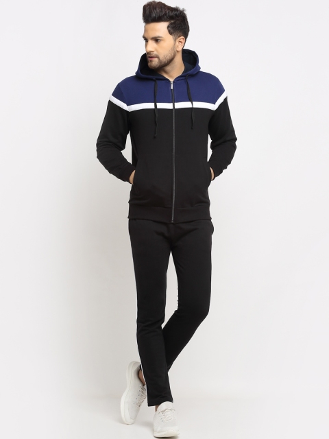 

WILD WEST Men Black & Blue Colourblocked Cotton Tracksuit