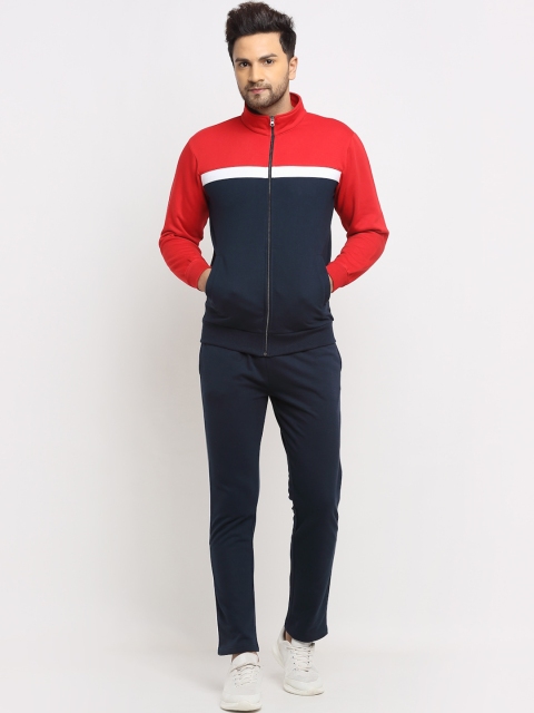 

WILD WEST Men Blue & Red Colourblocked Cotton Track Suit