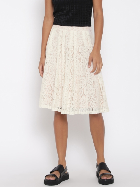 

FOREVER 21 Cream-Coloured Lace Flared Skirt