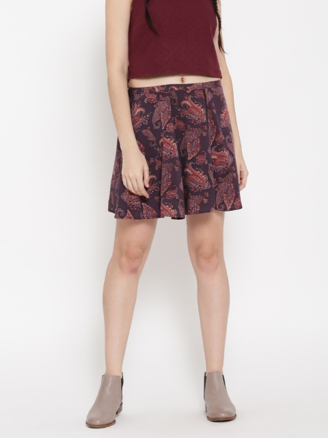 

FOREVER 21 Aubergine & Maroon Ethnic Print Skater Skirt, Purple