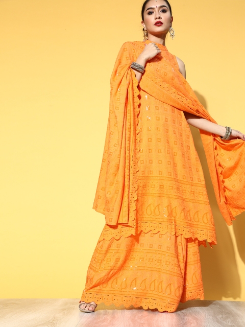 

InWeave Ethnic Motifs Viscose Rayon Ethnic Motifs Kurta Set, Orange