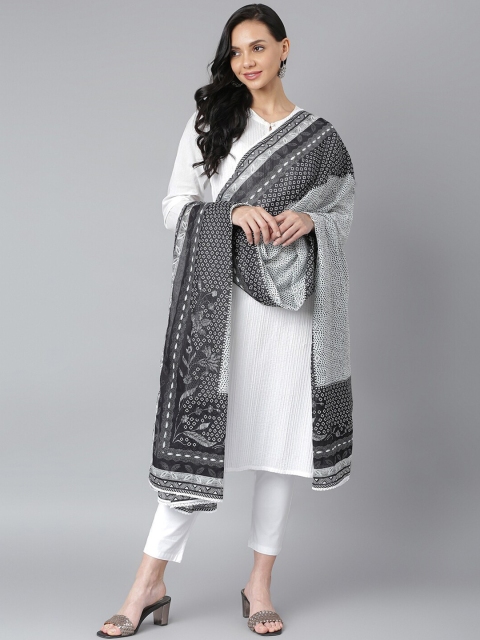 

QOMN Black & White Printed Pure Cotton Dupatta