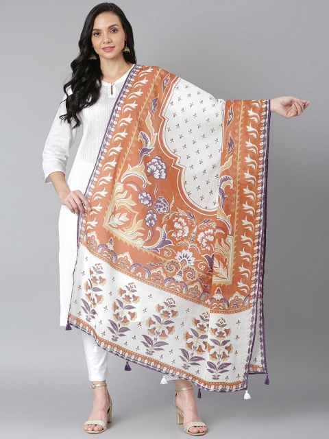 

QOMN Rust & White Printed Pure Cotton Dupatta
