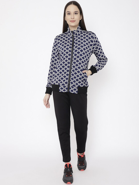 

Chkokko Women Navy Blue & White Geometric Printed Tracksuit