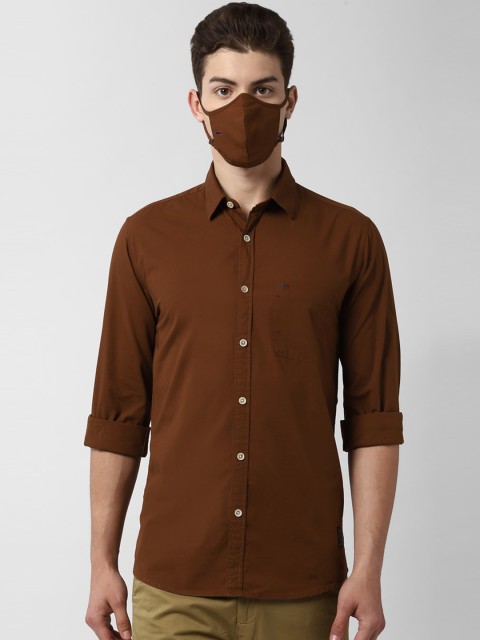 

Peter England Casuals Men Brown Slim Fit Opaque Pure Cotton Casual Shirt with Mask