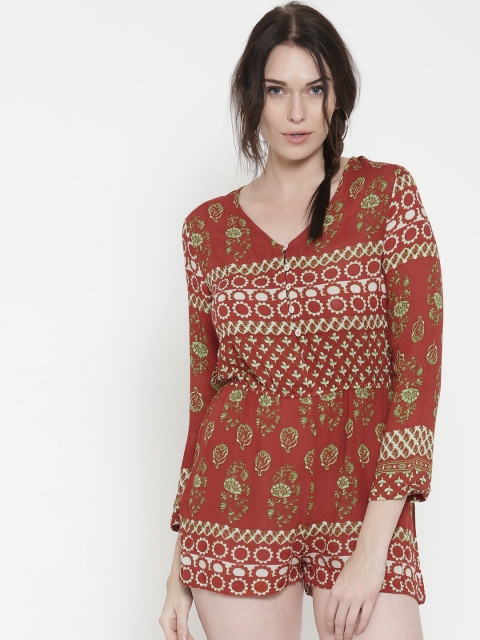 

FOREVER 21 Rust Red Printed Playsuit