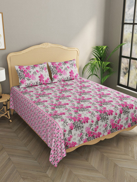 

Gulaab Jaipur Pink & White Floral 600 TC King Bedsheet with 2 Pillow Covers