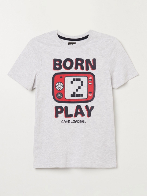 

Fame Forever by Lifestyle Boys Grey Melange Typography Printed Applique T-shirt