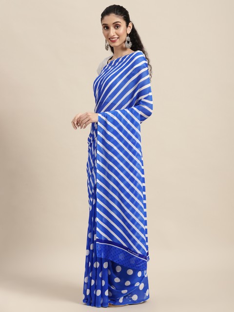 

KALINI Blue & White Printed Saree