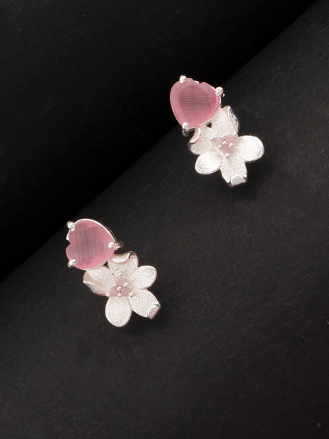 

Studio Voylla Silver-Toned Love Paradise Floral Studs Earrings