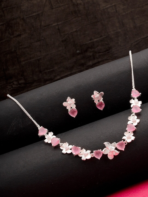 

Studio Voylla Silver-Toned & Pink Brass Antique Necklace Set