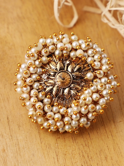 

ANIKAS CREATION Woman Gold Tone Embellished With Pearls Adjustable Finger Ring
