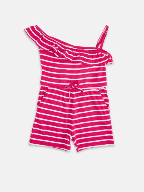 

Pantaloons Junior Girls Pink & White Pure Cotton Striped Playsuit