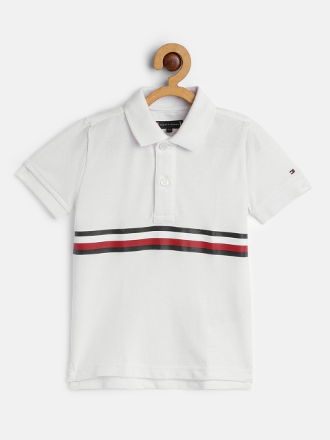 

Tommy Hilfiger Boys White Striped Pure Cotton Polo Collar T-shirt