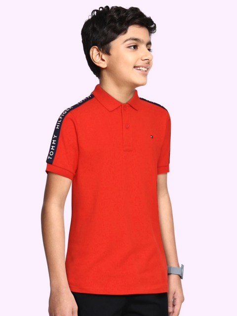 

Tommy Hilfiger Boys Red BB LATAM TH DETAIL Polo Collar Pure Organic Cotton T-shirt
