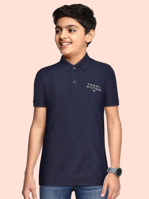 

Tommy Hilfiger Boys Navy Blue BB LATAM BADGE Polo Collar Pure Organic Cotton T-shirt