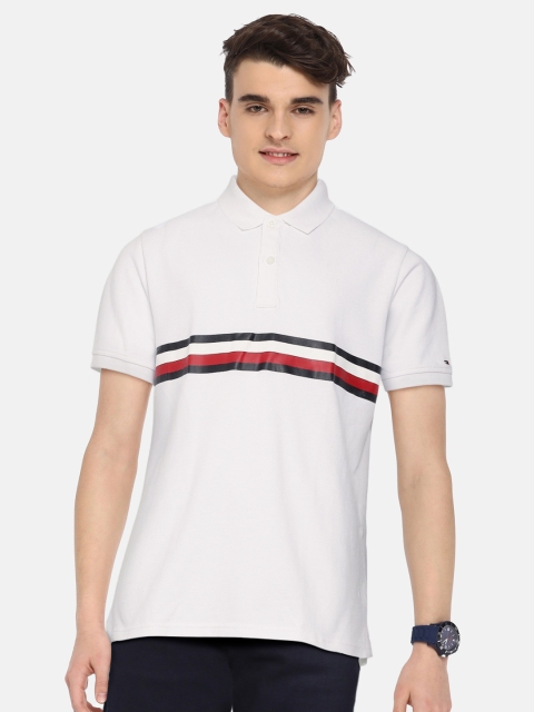 

Tommy Hilfiger Boys White Solid Organic Cotton Polo Collar T-shirt with Stripe Detail