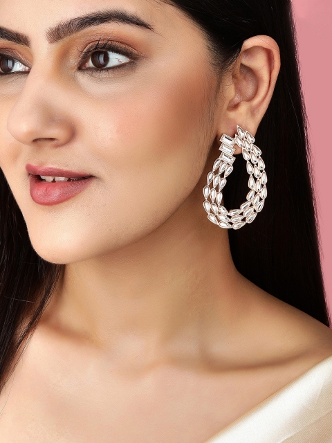 

Rubans 22K Gold Plated White Stone Studded Handcrafted Drop Earrings