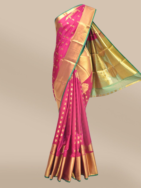

The Chennai Silks Violet & Green Woven Design Zari Art Silk Fusion Banarasi Saree