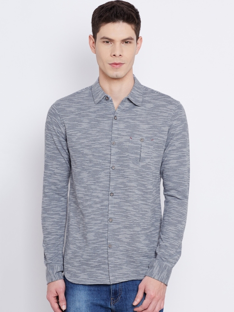 

Status Quo Men Grey Melange Slim Patterned Casual Shirt