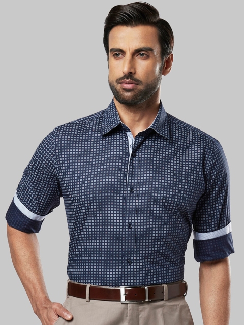 

Raymond Men Blue Opaque Checked Formal Shirt