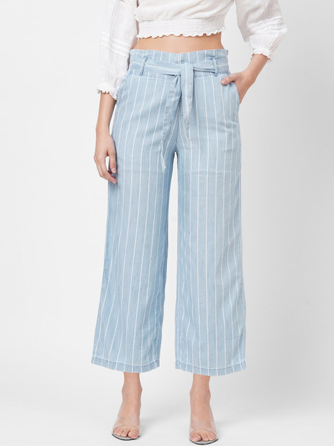

Kraus Jeans Women Blue Striped Loose Fit High-Rise Parallel Trousers