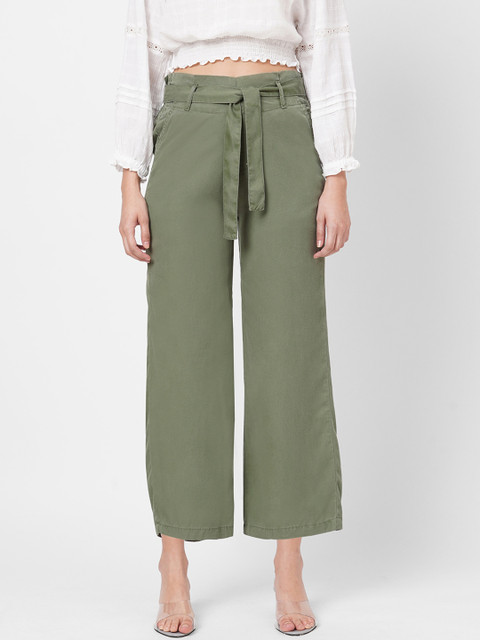 

Kraus Jeans Women Olive Green Loose Fit High-Rise Parallel Trousers
