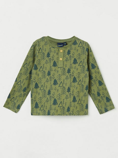

Juniors by Lifestyle Boys Olive Green Floral Printed T-shirt