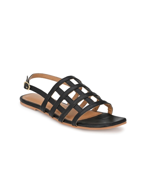 

DressBerry Women Black Open Toe Flats with Laser Cuts