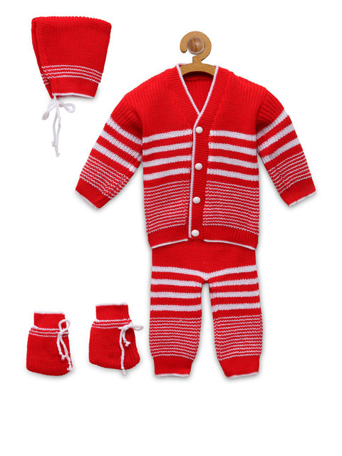 

CHUTPUT Kids Red & White Striped Hand knitted Crochet Clothing Set