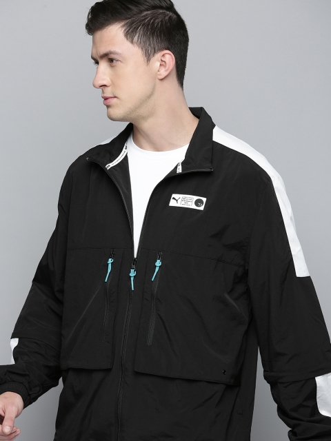 

Puma Men Black White Brand Logo Parquet Warm Up Men's Basketball Sporty Jacket