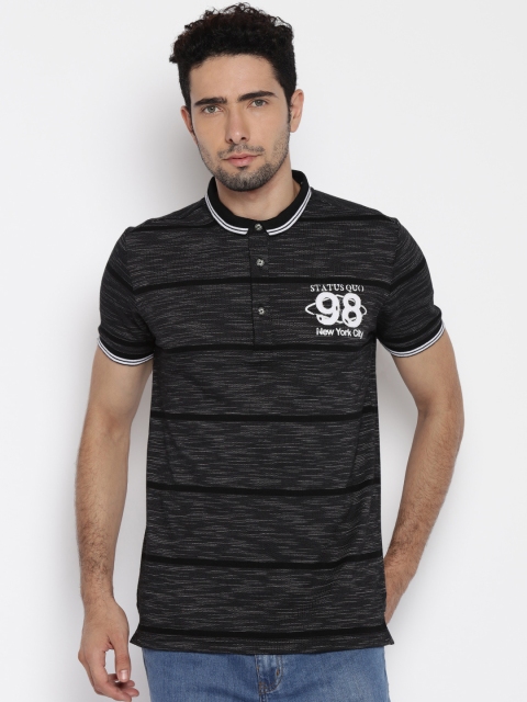 

Status Quo Men Charcoal Grey Striped Henley T-shirt